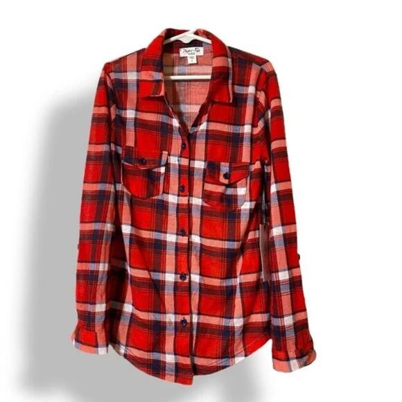 Girls shirt Sz 8 medium red flannel long sleeves button down butter soft - Picture 1 of 8